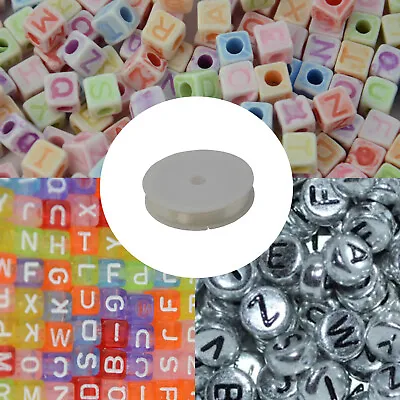 1500pcs 3 Styles Alphabet Beads Letter Beads With 1 Roll 6M Clear 1mm Elastic • £8.99