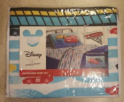 NWT Disney Pixar Cars 3 Piece TWIN Sheet Set Flat Fitted Sheet Pillow Case D1 • $18.22