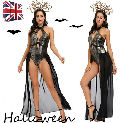 UK Womens Greek Goddess Costume Medusa Snake Lover Christmas Party Costume Dress • £23.73