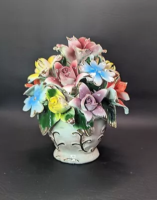 Vintage Capodimonte Roses In A Bouquet Vase Porcelain Marked • $193.90