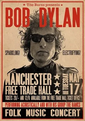 $12.99 • Buy BOB DYLAN 1966 MANCHESTER FOLK MUSIC CONCERT POSTER 24x33 FREE SHIPPING