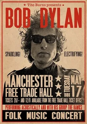 BOB DYLAN 1966 MANCHESTER FOLK MUSIC CONCERT POSTER 24x33 FREE SHIPPING • $14.99