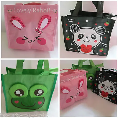 Cute Pink Kids Ladies Lunch Shopping Bag Bear Frog Rabbit Waterproof Uk Seller • £4.95