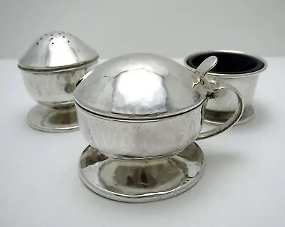 Rare Liberty & Co Arts & Crafts Sterling Silver Cruet: Salt Pepper Mustard Pot • £795