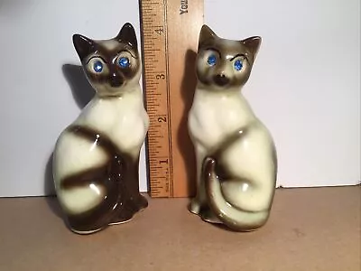 Vintage Japan Victoria Siamese Cat Salt And Pepper Shakers Blue Rhinestone Eyes • $14