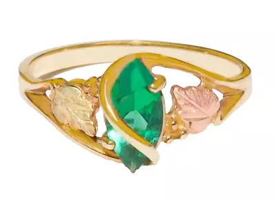 Black Hills Gold 10k Marquise Lab Created Emerald Leaves Ring Size 6 • $199