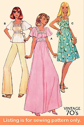 SEWING PATTERN Womens Clothes 70s Peasant Top Maxi Dress Sundress Plus Size 8258 • $9.49