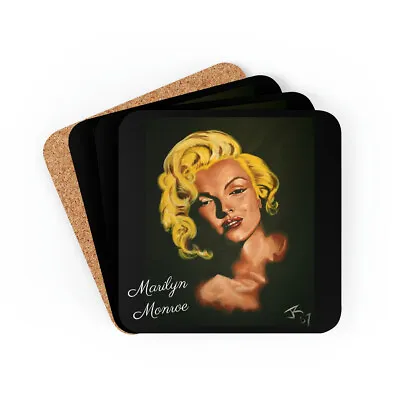 Marilyn Monroe Wine Coffee  Drink Corkwood Coaster Set - Original Artwork • $39.79