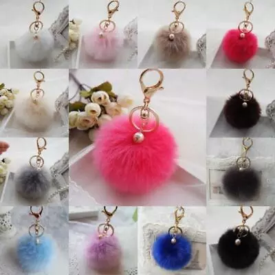 Cute New Faux Rabbit Fur Fluffy Pom Pom Ball Bag Car Pendant Charm Key Keyring T • $0.99