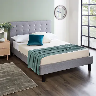 Double Bed Frame Grey With Legs Strong Upholstered Bed & Pocket Sprung Mattress • £89.99