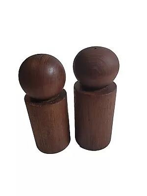 Vintage 5   1960's MCM  Modern Teak Wood Ball And Pin Salt And Pepper Shakers  • $25