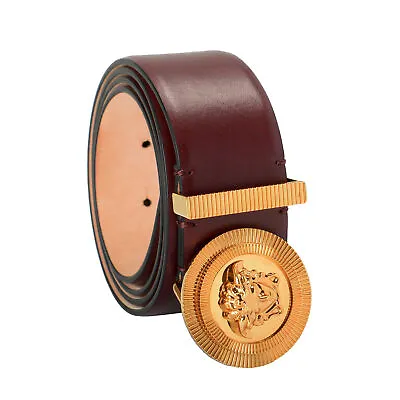 Versace Deep Burgundy 100% Leather Metal Medusa Head Logo Decorated Belt • $299.99