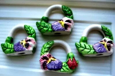 Vintage Set Of 4 Wang's Porcelain Floral Hand Painted Napkin Holders / Rings • $15.92