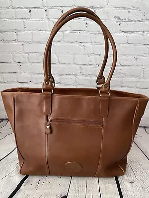 Vintage EDDIE BAUER Brown Leather Zippered Tote Bag • $59.99