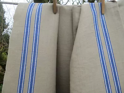 Vintage Manglecloth Mangle Cloth  Tablecloth Runner Linen Blue Stripes 2.72 Yard • $44.15