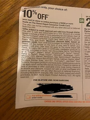 Home Depot Coupon 10% Off Coupon- In-Store Or Online  Exp 05/8/24 • $18.50