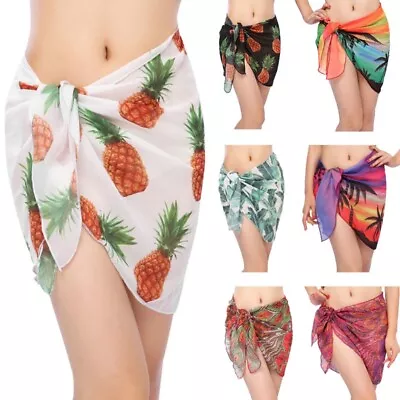 Women Swimwear Chiffon Printed Cover Up Beach Sarong Bikini Swimsuit Wrap • $17.37