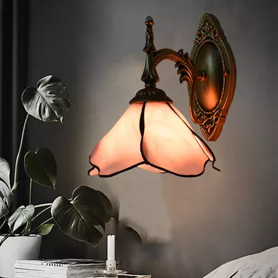 Lodge Style 1 Head Tiffany Glass Wall Sconce Bedroom Wall Lamp With Flower Shape • $64.90