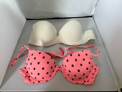 LOT Victoria's Secret PINK T-shirt Demi 34A AND Angel’s Embrace Strapless 34A • $20