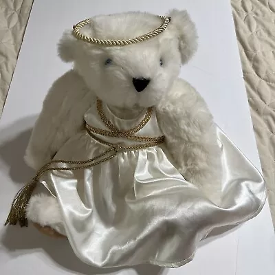 Authentic Vermont 16  White Jointed Plush Teddy Bear Blue Eyes Halo Angel Dress • $7