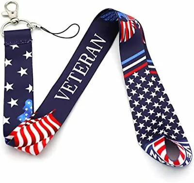 VETERAN LANYARD Key Chain Neck ID Holder USA Flag US Military Breakaway Style • $6.50