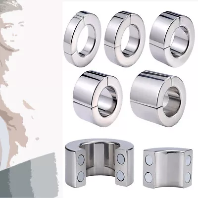 Male Stainless Steel Magnetic Ball Stretcher Testicle Weight Penis Ring Enhancer • $38.99