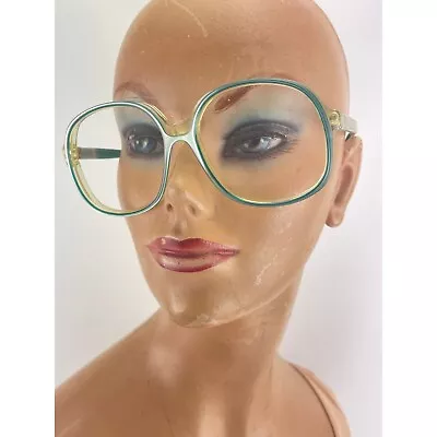 Vintage 80s Oversized Green Eyeglasses Frame Green Gold Iridescent No Lens • $120