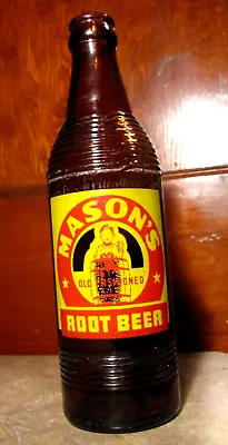 Mason's Root Beer ACL 10 Oz Amber Soda Pop Bottle Hathaway Sioux City Iowa 48 • $17.99