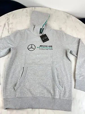 Mercedes AMG Petronas F1 Logo Hooded Sweat - Grey - Unisex - Adult Medium • £64.99