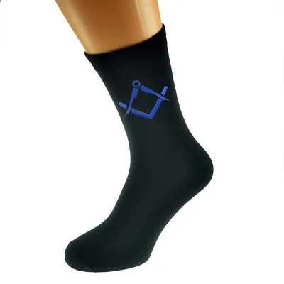 Blue Masonic No G Design Mens Black Socks Adult Size UK 5-12 - X6N340 • $6.15