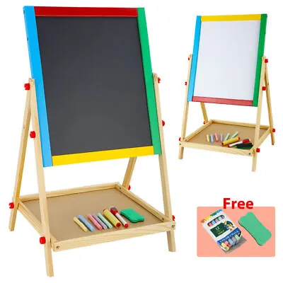 2 In 1 Adjustable Black White Wooden Easel Drawing Chalk Board Childs Art Craft • £14.99