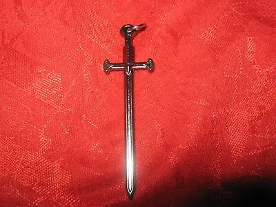 Antique Medieval USA Pewter Dark Gray Sword Dagger 50mm Pendant Charm Necklace • $7.99