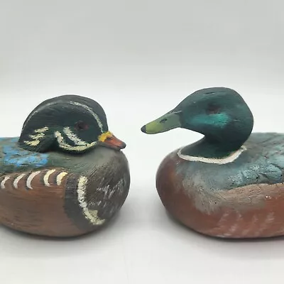 2 Vtg Wooden Mallard Ducks Small Hand Painted  • $19.95
