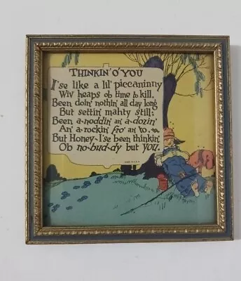 Vintage Poem  Thinkin' O' You  Made In U.S.A Framed 4.5 X 4.5  Boy Fishing Dog • $26