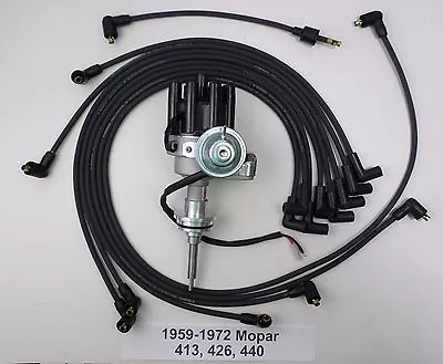 MOPAR 1959-72 413 426 440 BLACK Small Female Cap HEI Distributor +  Plug Wires • $129.95