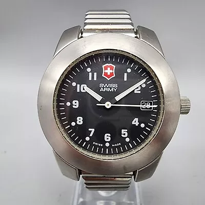 Victorinox Swiss Army Peak Watch Men 38mm Black Dial Silver Tone Date New Batt • $79.99