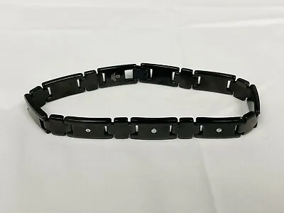 Men’s Black Tungsten Carbide 3 Diamonds Link Bracelet 9” • $45