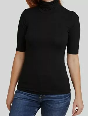 $130 Majestic Paris Women's Black Soft Touch Elbow Sleeve Turtleneck Top Size 1 • $36.78