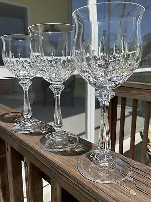 Mikasa Crystal “Normandy” Set Of 3 Stemmed Wine Glasses~8” • $39