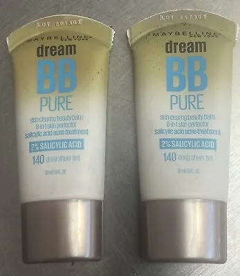 Lot Of 2 MAYBELLINE DREAM PURE BB BEAUTY BALM SKIN PERFECTOR 140 Deep Sheer Tint • $8.95