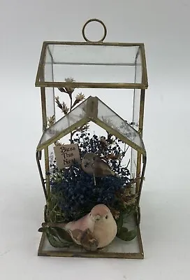 Brass & Glass Birdhouse Mushrooms Birds Floral Hanging Decoration Bird House • $14.99