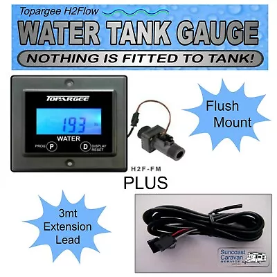 Topargee Flush Mount Water Tank Gauge RV + 3mt Extension Lead Caravans Boats  • $199.95