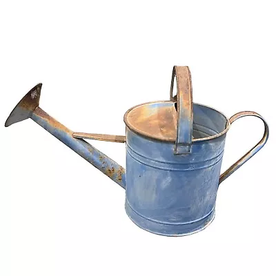 Vintage Large Metal Rustic Weathered Blue Watering Can W/2 Handles • £24.32