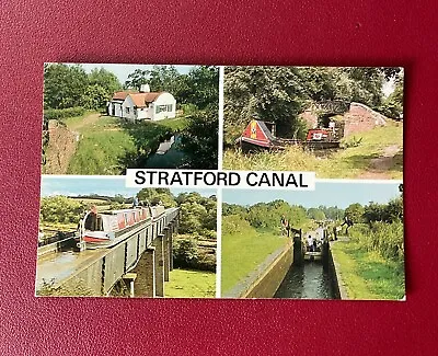 Stratford Canal Postcard Multi-View Posted 1980's Narrow Boat Jaguar (E21)  • £5.99