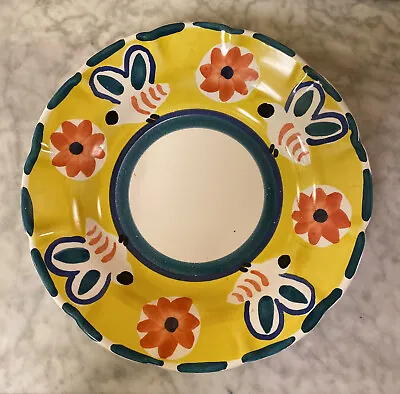 POTTERY BARN Dish BEE GARDEN MEXICO 10” Pasta Tureen Bowl Plate Yellow Ceramic • $18