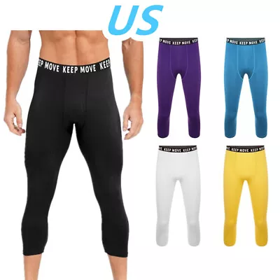 US Mens Compression Pants Sweatpants Quick Dry Workout Running Bottoms 3/4 Pants • $12.99