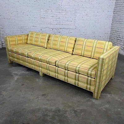 Vintage MCM To Modern Yellow & Chartreuse Plaid Tuxedo Sofa By Henredon  • $4995