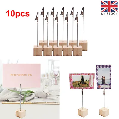 10pcs Wood Metal Photo Alligator Clip Memo DIY Wires Picture Holder Table Stand • £6.28