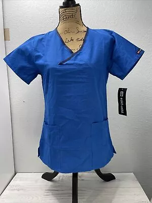 New W/tags Ecko Royal Blue Womans Scrubs Tops Cell Holder Pocket Sewn V Neck Xs • $10.50