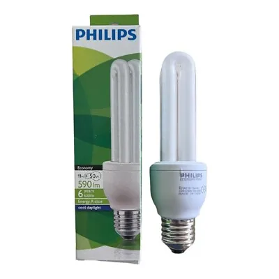 Philips Economy 11w ES E27 CFL Energy Saver Stick Light Bulb 6500K Cool Daylight • £7.25